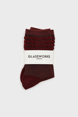 Red ribbed glitter puffed ankle socks