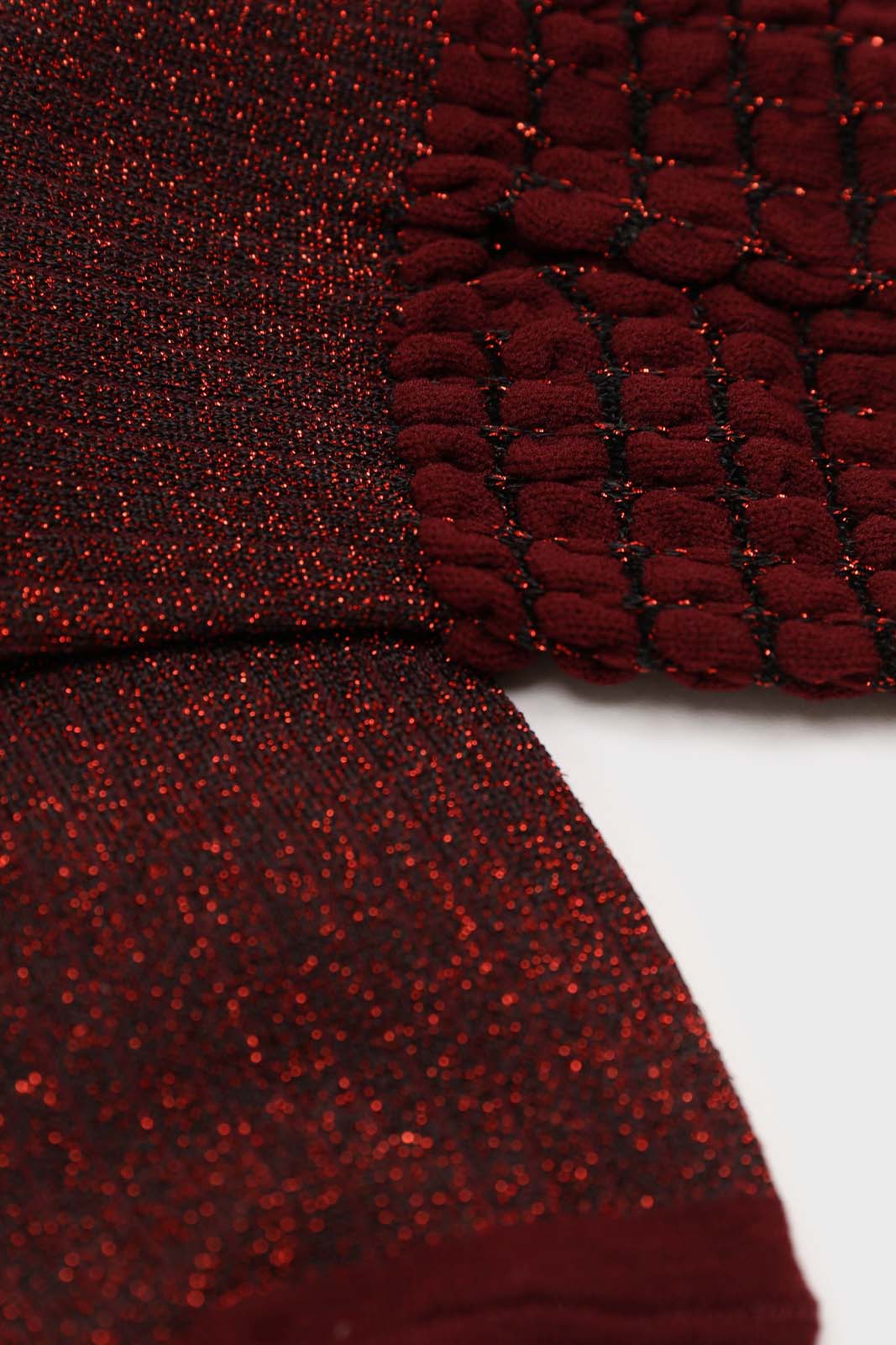 Red ribbed glitter puffed ankle socks