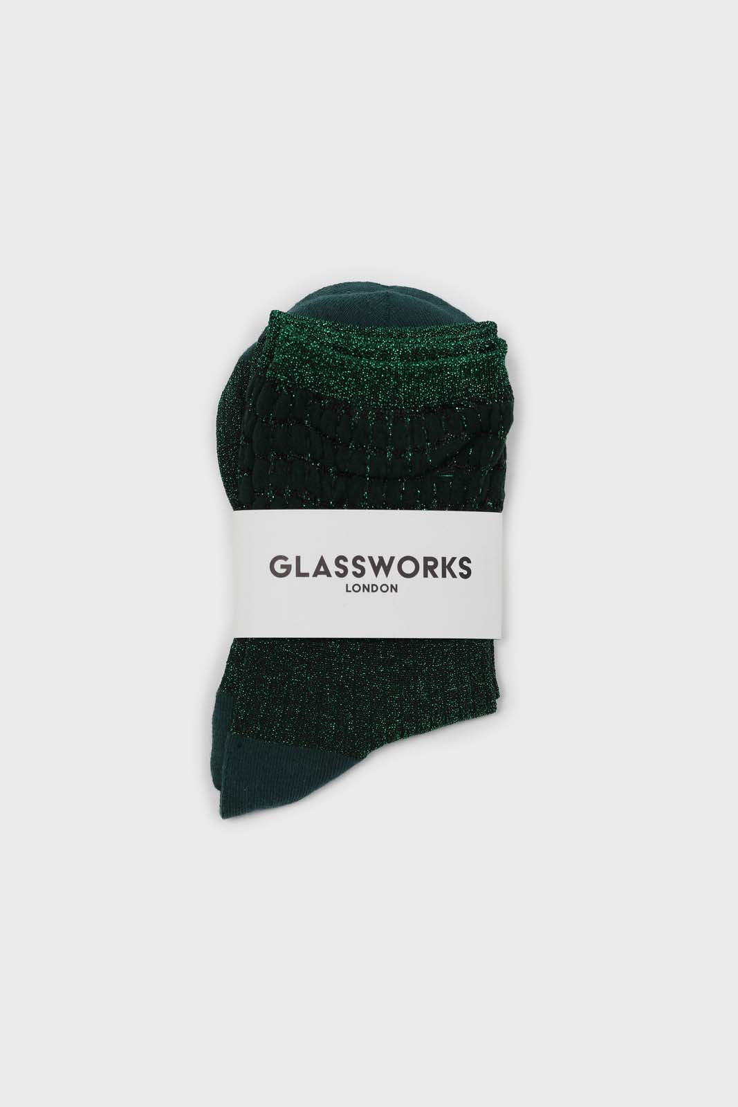 Green ribbed glitter puffed ankle socks