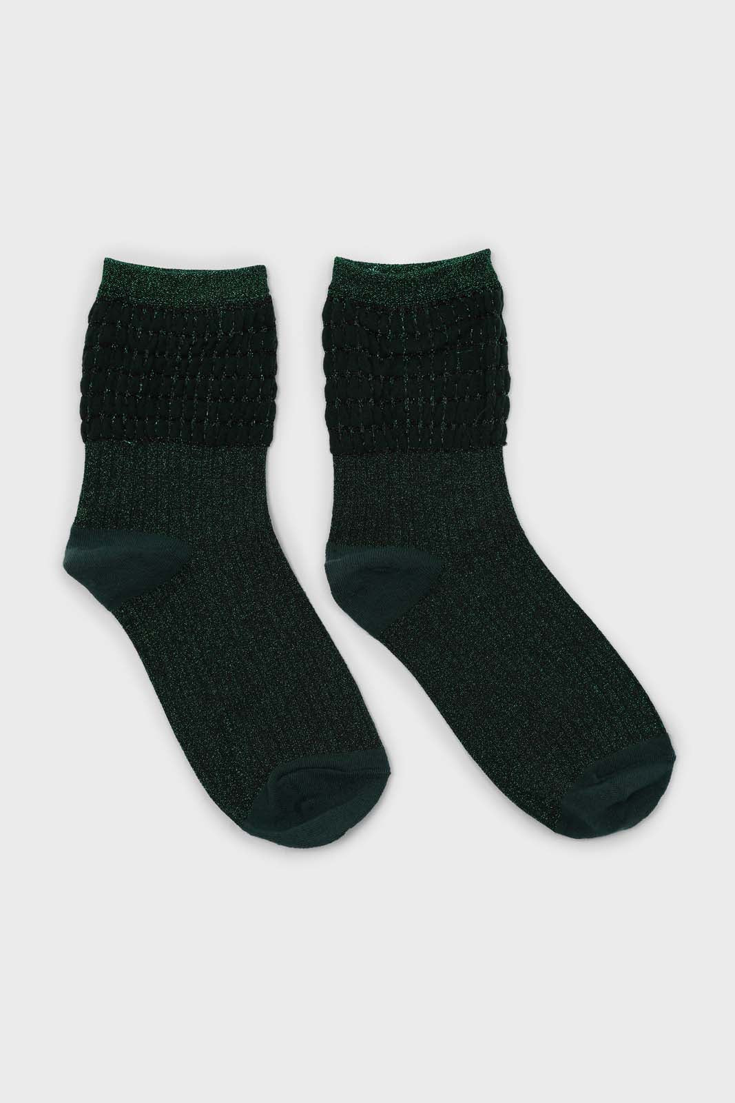 Green ribbed glitter puffed ankle socks