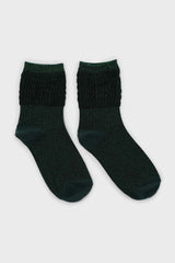 Green ribbed glitter puffed ankle socks