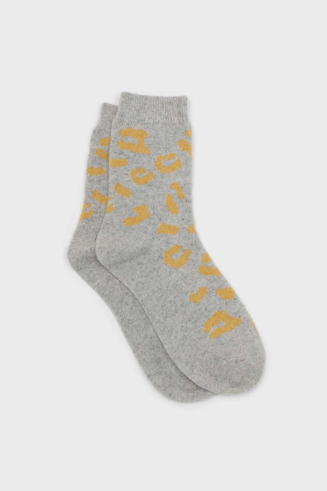 Pale grey and yellow leopard wool blend socks