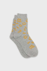 Pale grey and yellow leopard wool blend socks