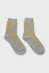 Pale grey and yellow leopard wool blend socks