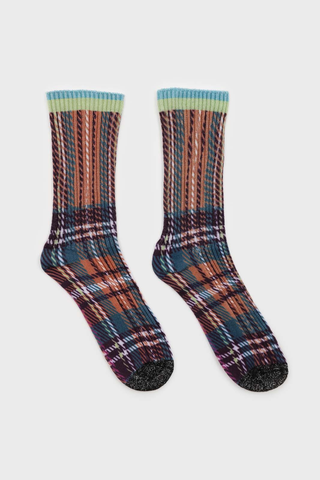 Light blue and purple metallic checked socks