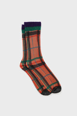 Orange and green metallic checked socks