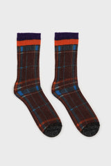 Brown and orange metallic checked socks