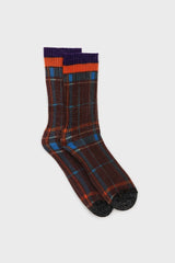 Brown and orange metallic checked socks
