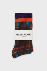 Brown and orange metallic checked socks