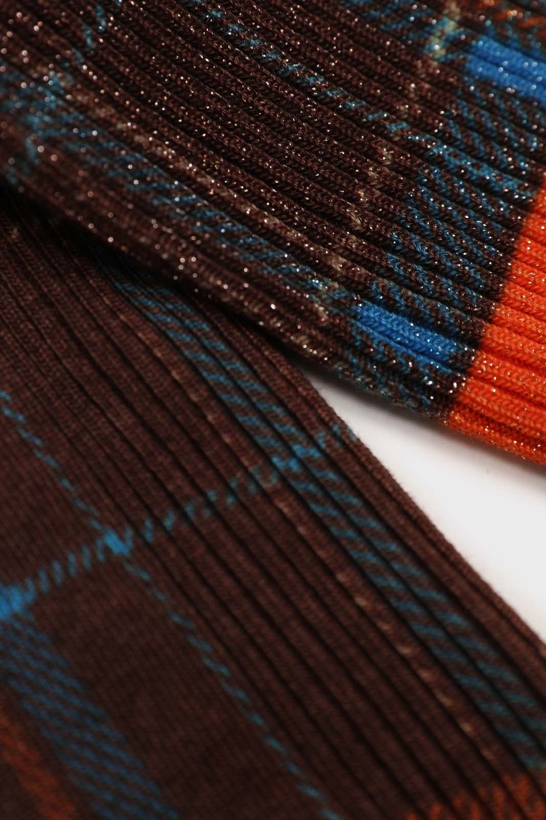 Brown and orange metallic checked socks