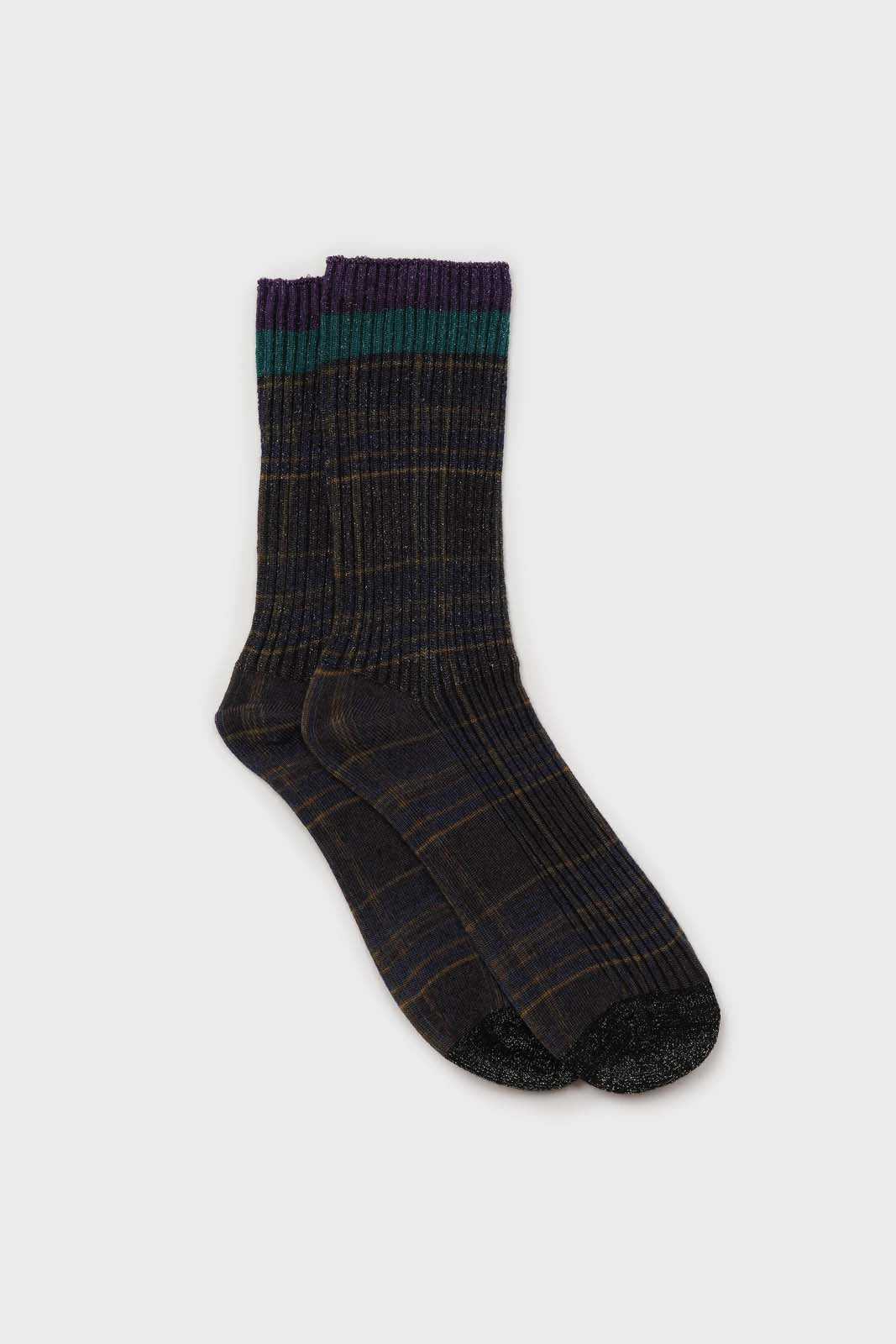 Navy and yellow metallic checked socks