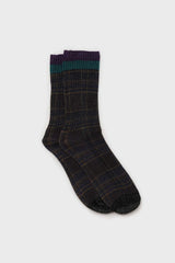 Navy and yellow metallic checked socks