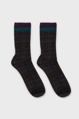 Navy and yellow metallic checked socks