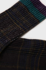 Navy and yellow metallic checked socks
