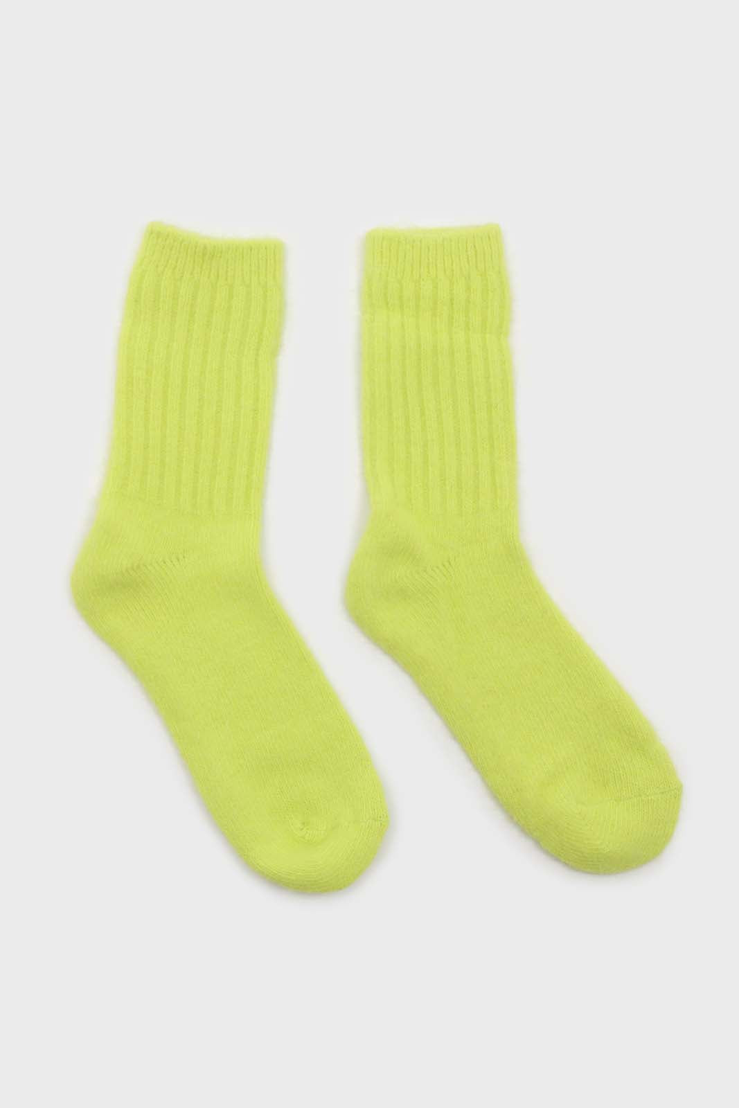 Neon yellow angora ribbed socks