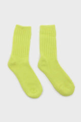 Neon yellow angora ribbed socks