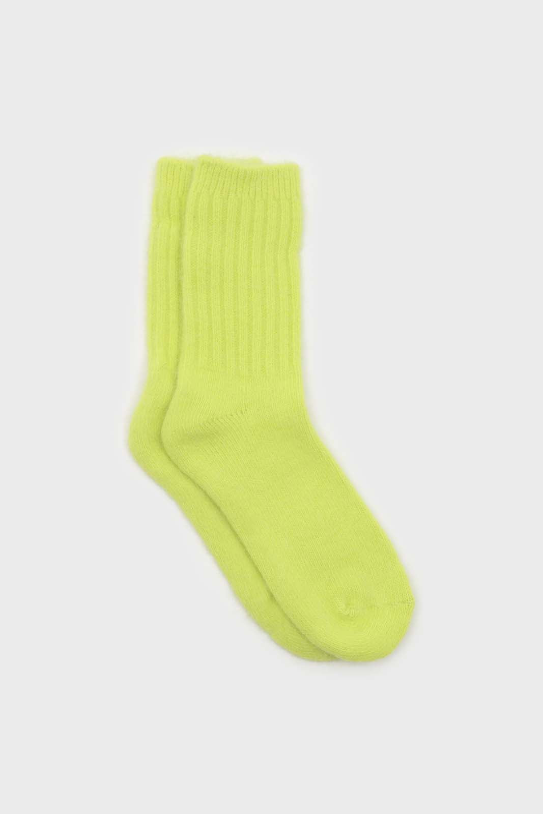 Neon yellow angora ribbed socks