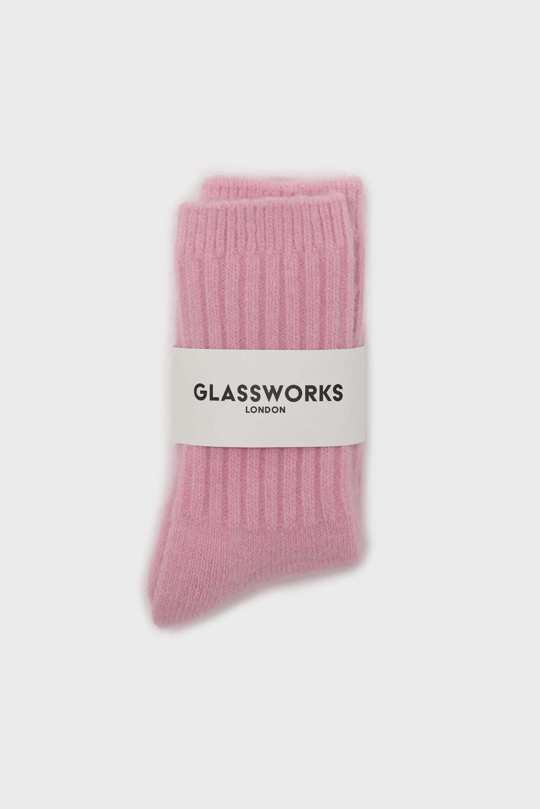 Bright pink angora ribbed socks