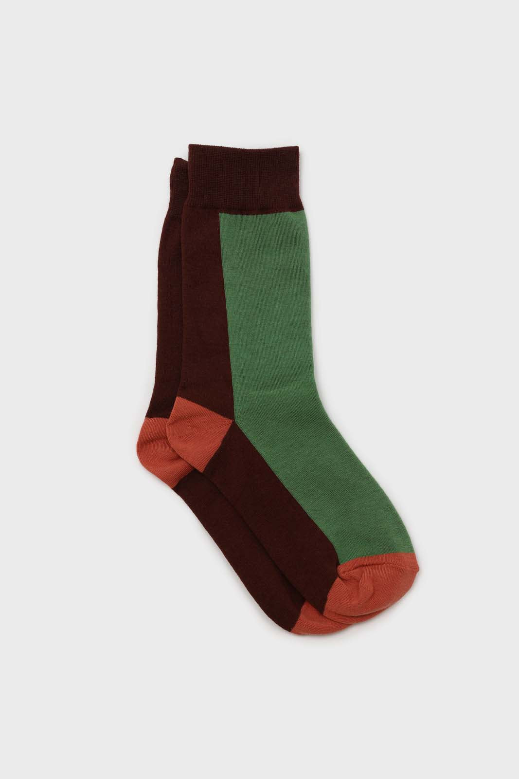 Green and brown thick vertical strip socks