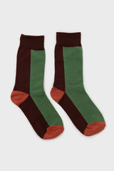 Green and brown thick vertical strip socks