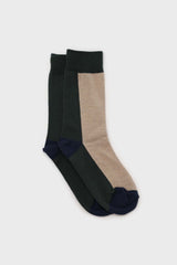 Light beige and green thick vertical strip socks