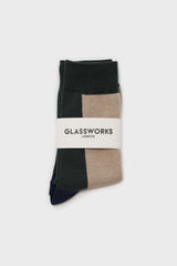Light beige and green thick vertical strip socks
