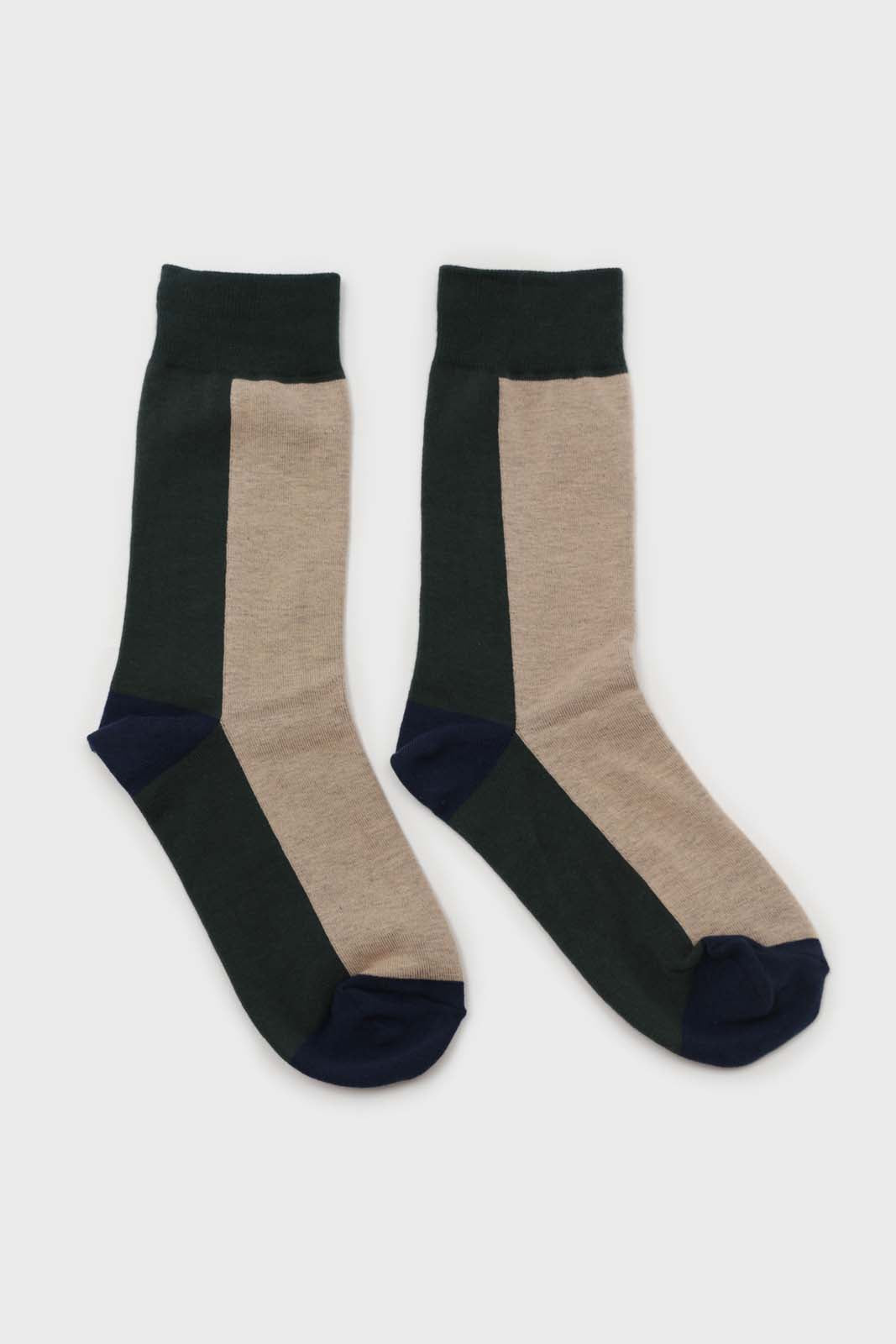 Light beige and green thick vertical strip socks