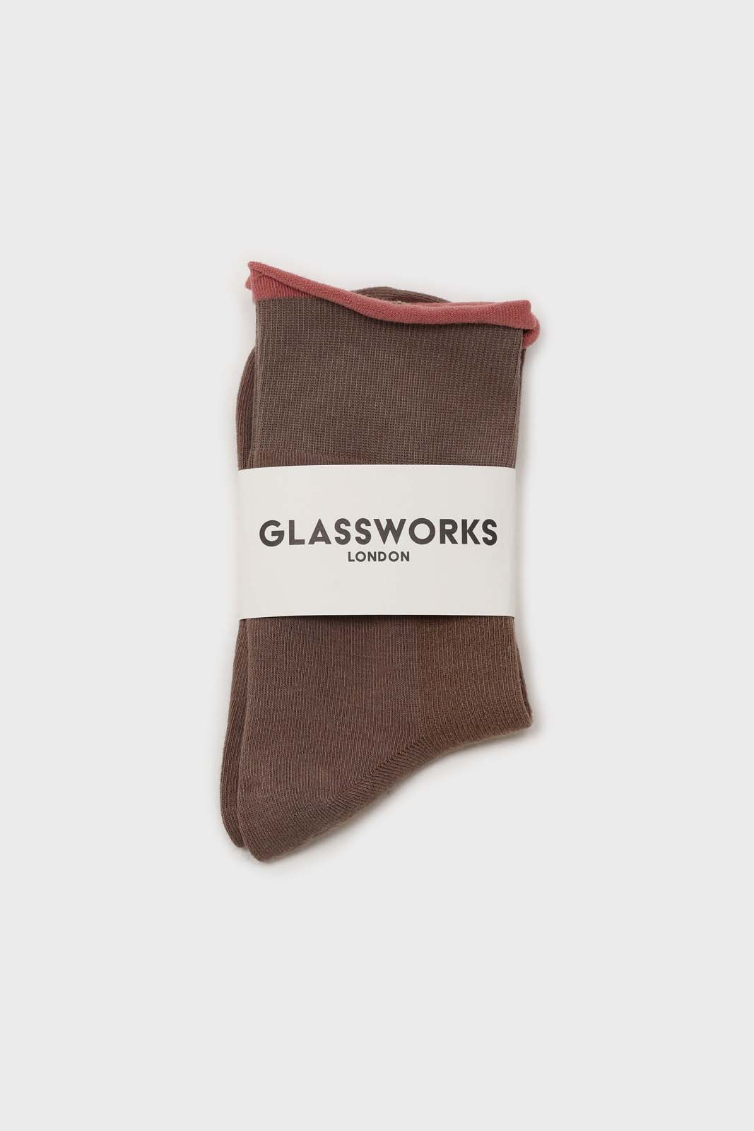 Dark beige and pink rolled trim socks