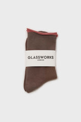 Dark beige and pink rolled trim socks