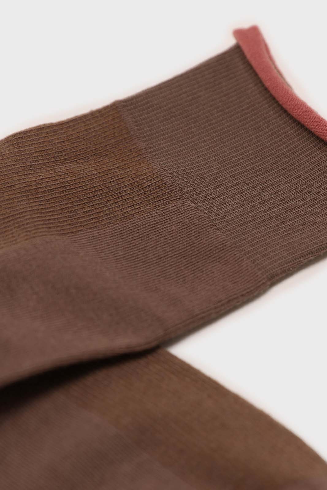 Dark beige and pink rolled trim socks