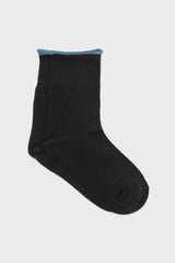 Black and blue rolled trim socks