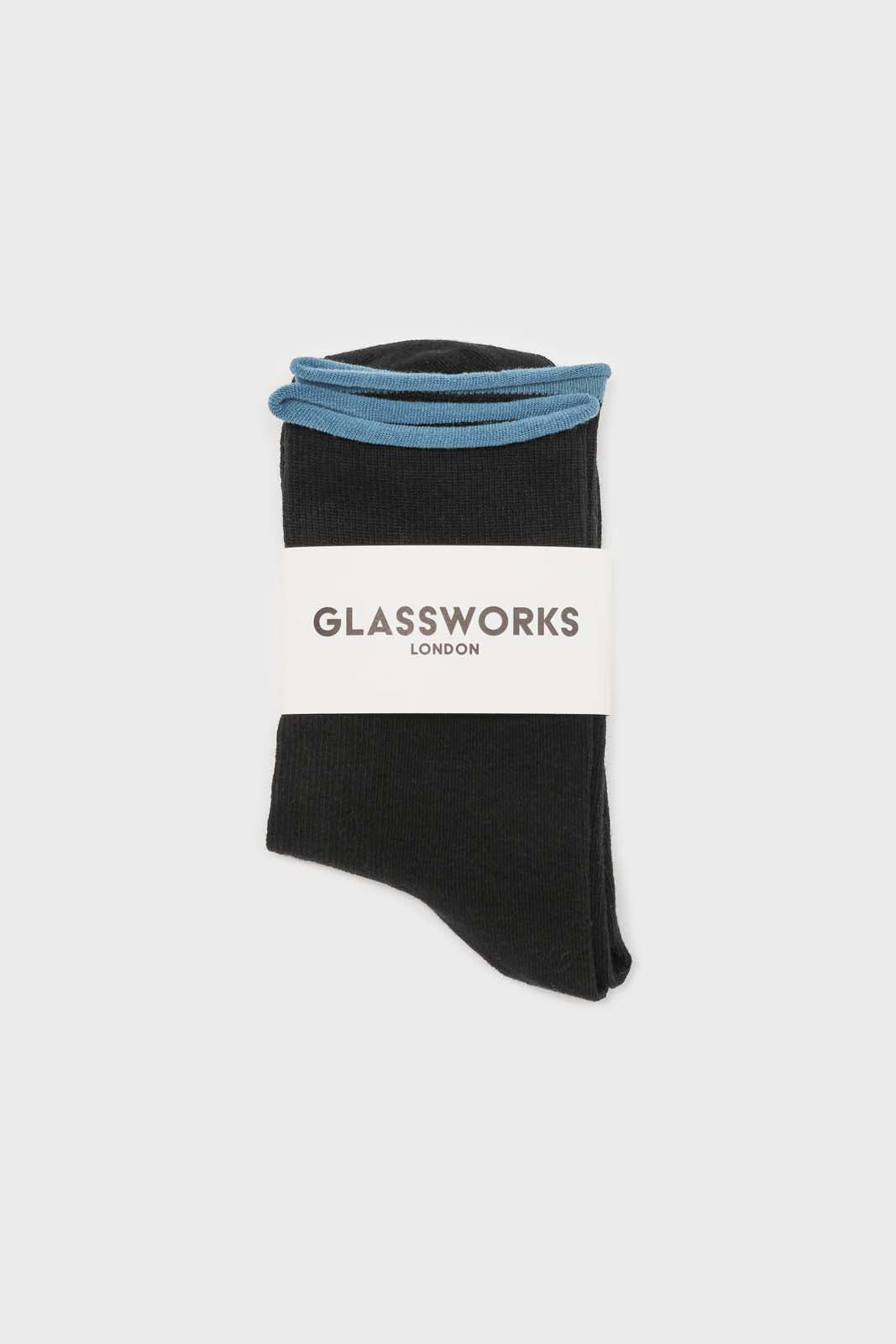 Black and blue rolled trim socks