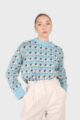 Blue intarsia sheep crew neck jumper
