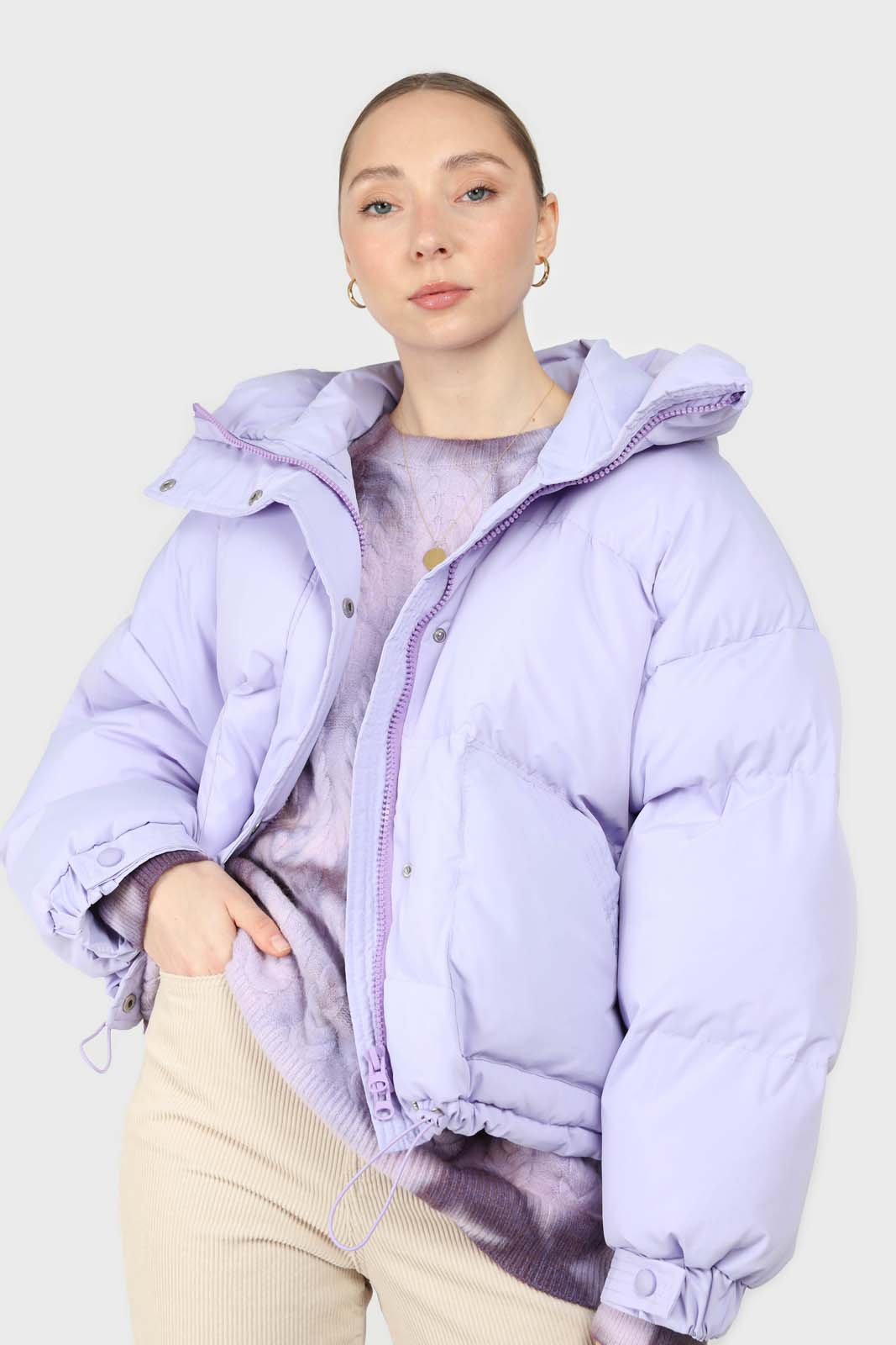 Lilac hooded thick puffer jacket