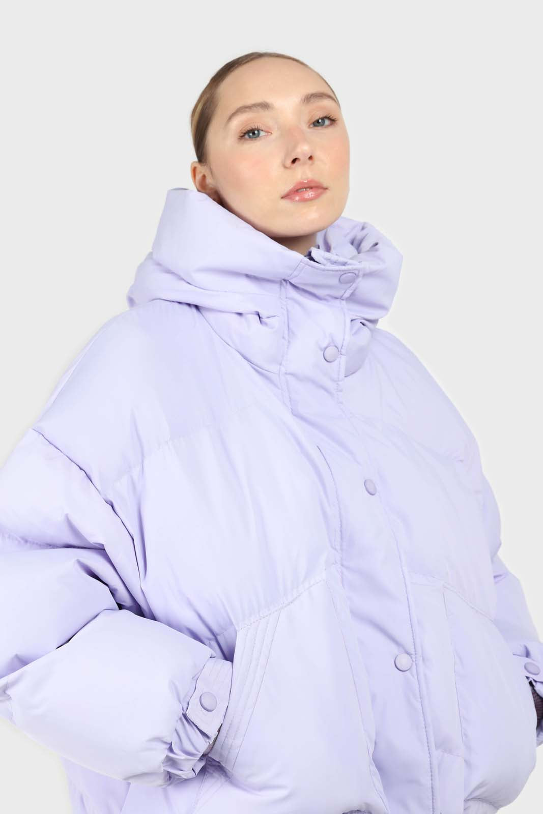 Lilac hooded thick puffer jacket