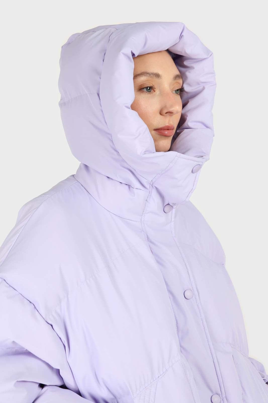 Lilac hooded thick puffer jacket