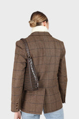 Beige checked wool blend patch pocket blazer