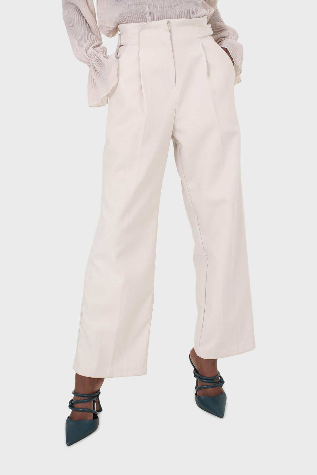 Ivory side buckle wide leg trousers