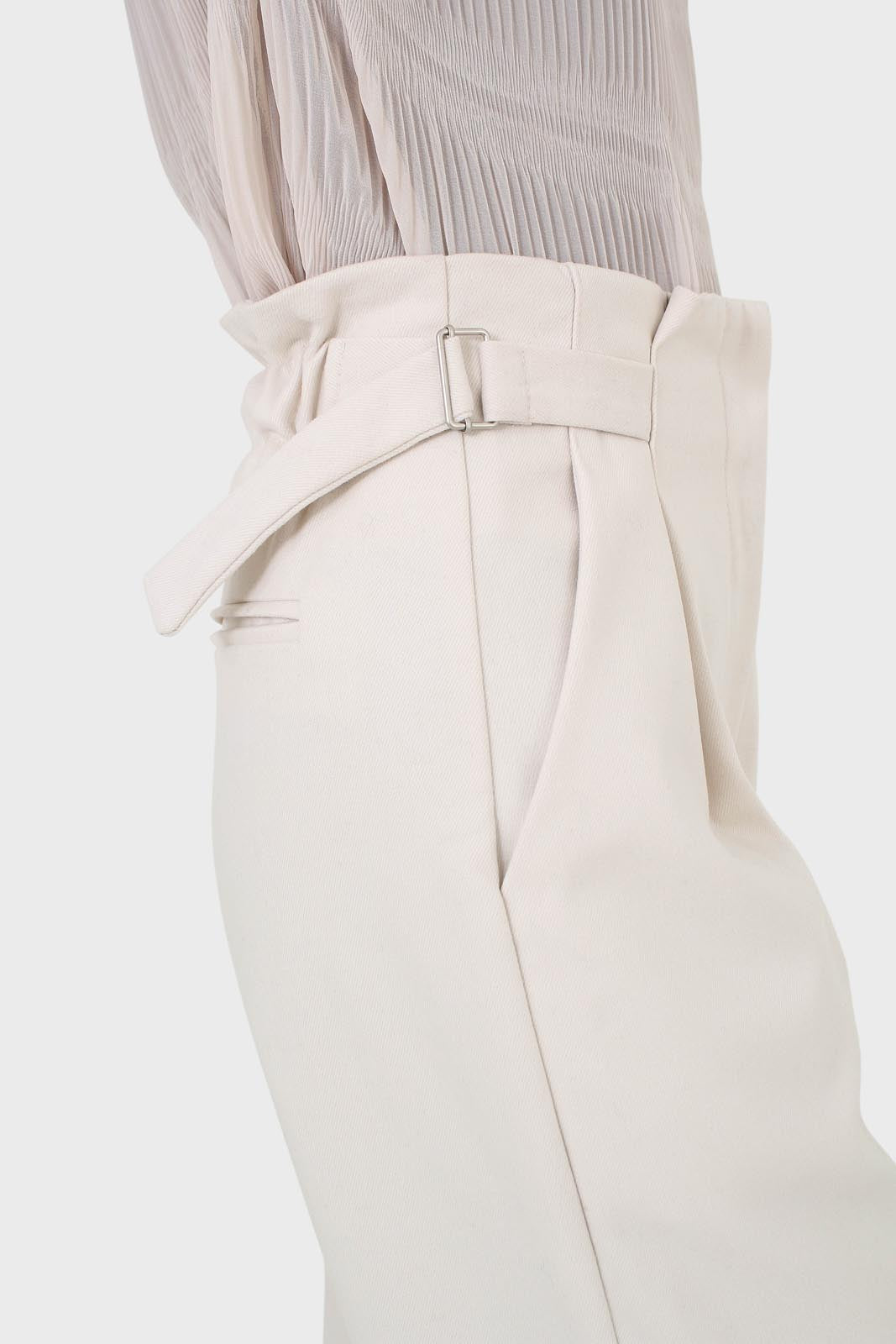 Ivory side buckle wide leg trousers