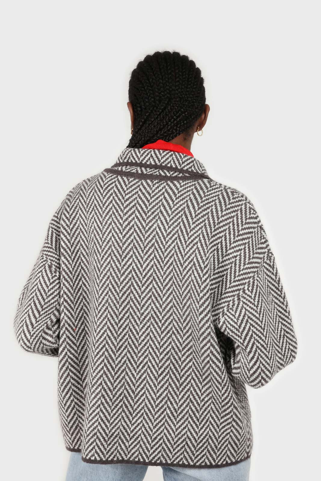 Charcoal herringbone alpaca wool blend cardigan