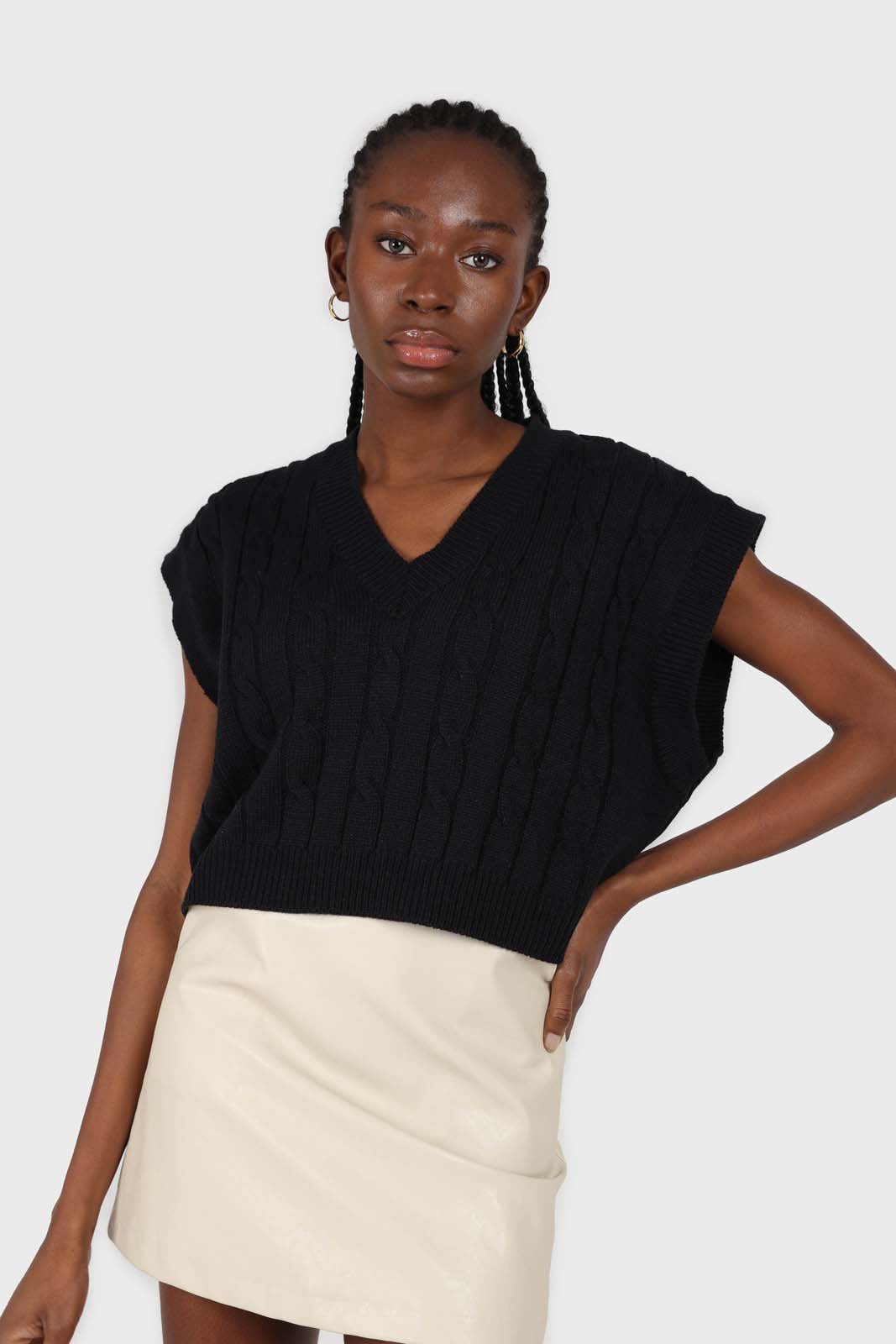 Navy cableknit knit vest