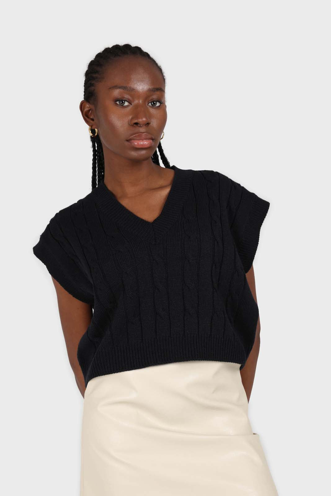 Navy cableknit knit vest