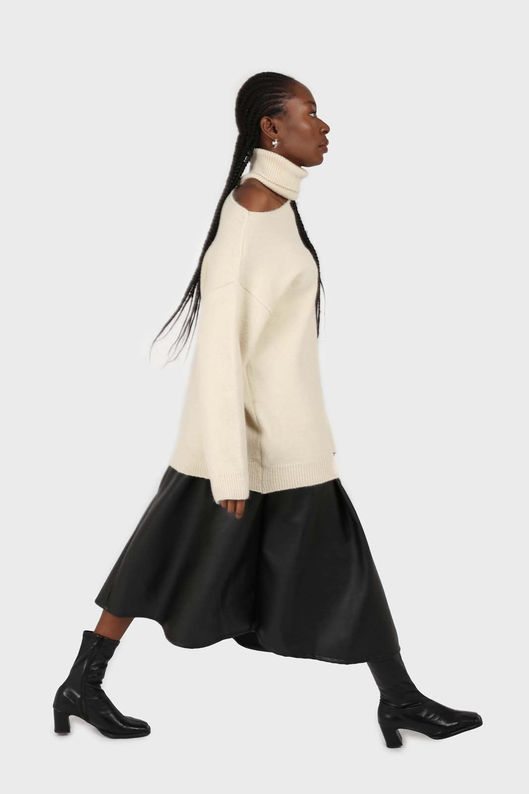 Black vegan leather button front skirt