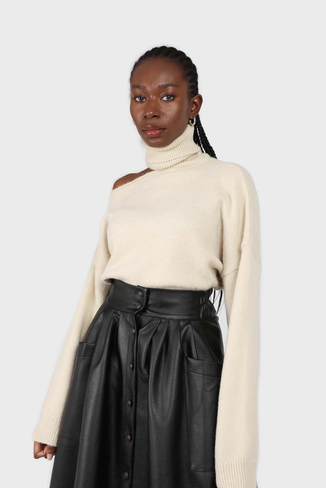 Black vegan leather button front skirt