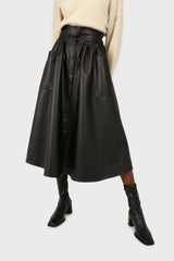 Black vegan leather button front skirt