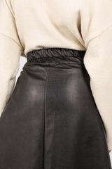 Black vegan leather button front skirt