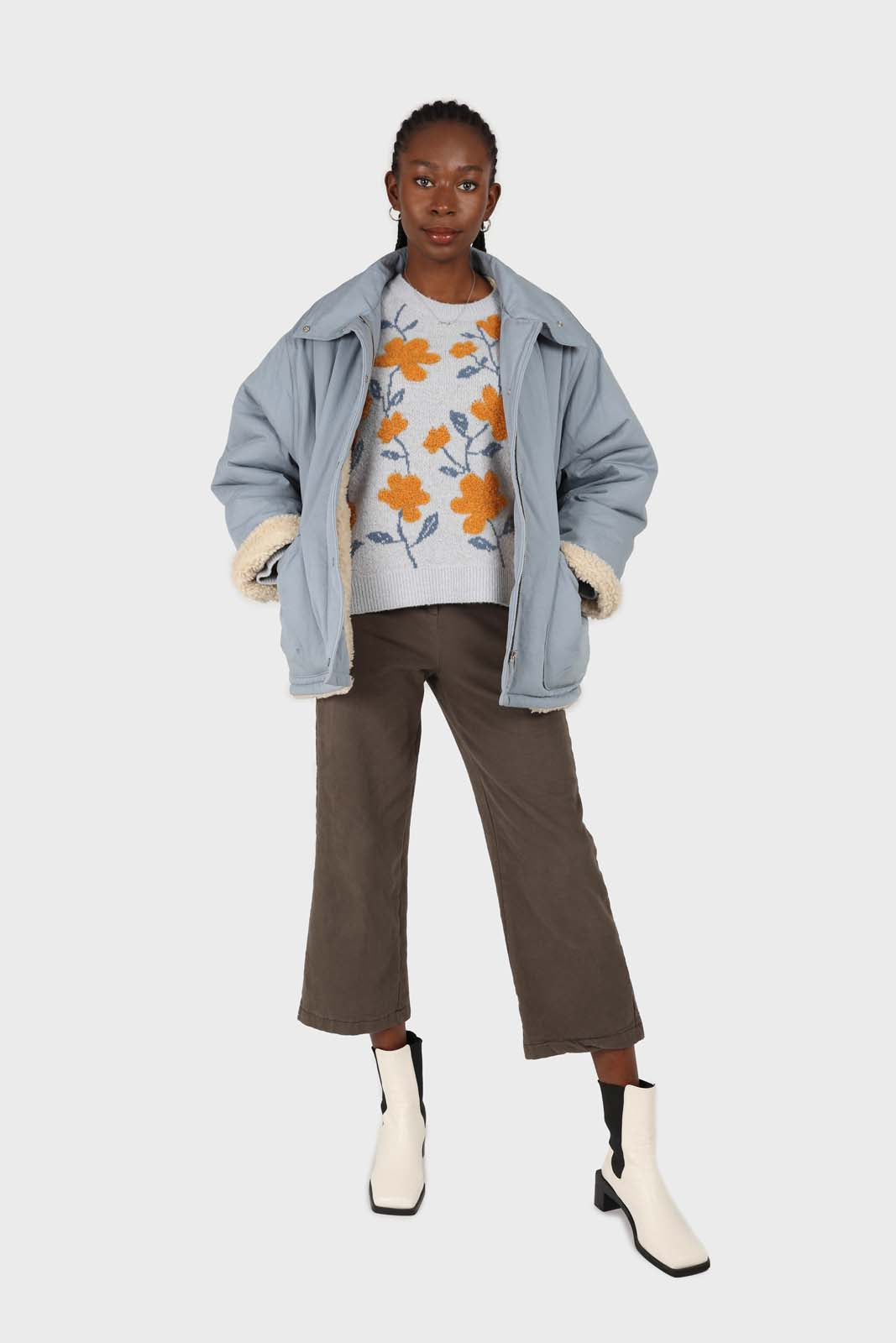 Khaki straight thick loose fit trousers