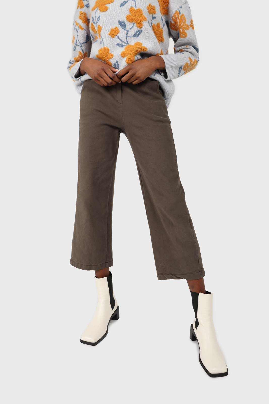 Khaki straight thick loose fit trousers