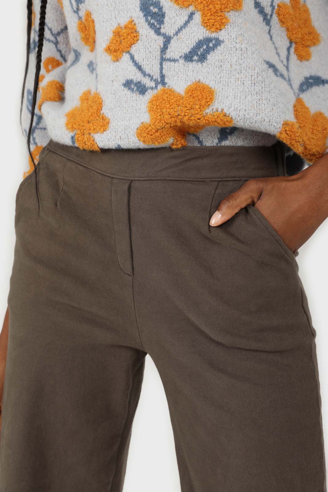 Khaki straight thick loose fit trousers