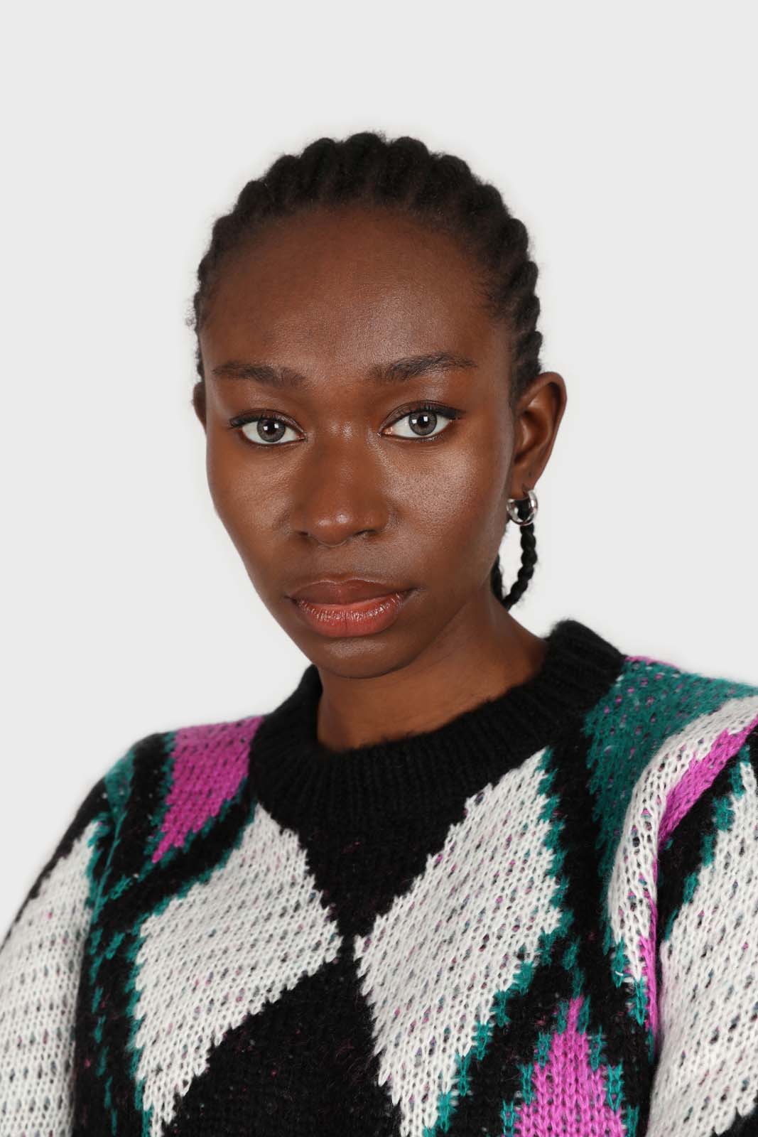 Black and purple diamond intarsia knit jumper